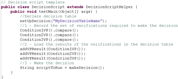 Figure 9: Code template for a decision script