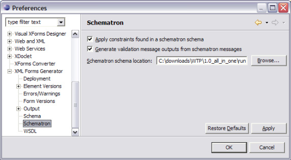 XML Forms Generator 中的 Schematron 处理选项