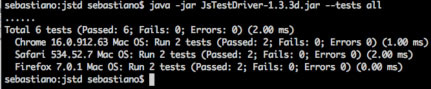 命令行显示哪些测试通过，哪些测试失败。
