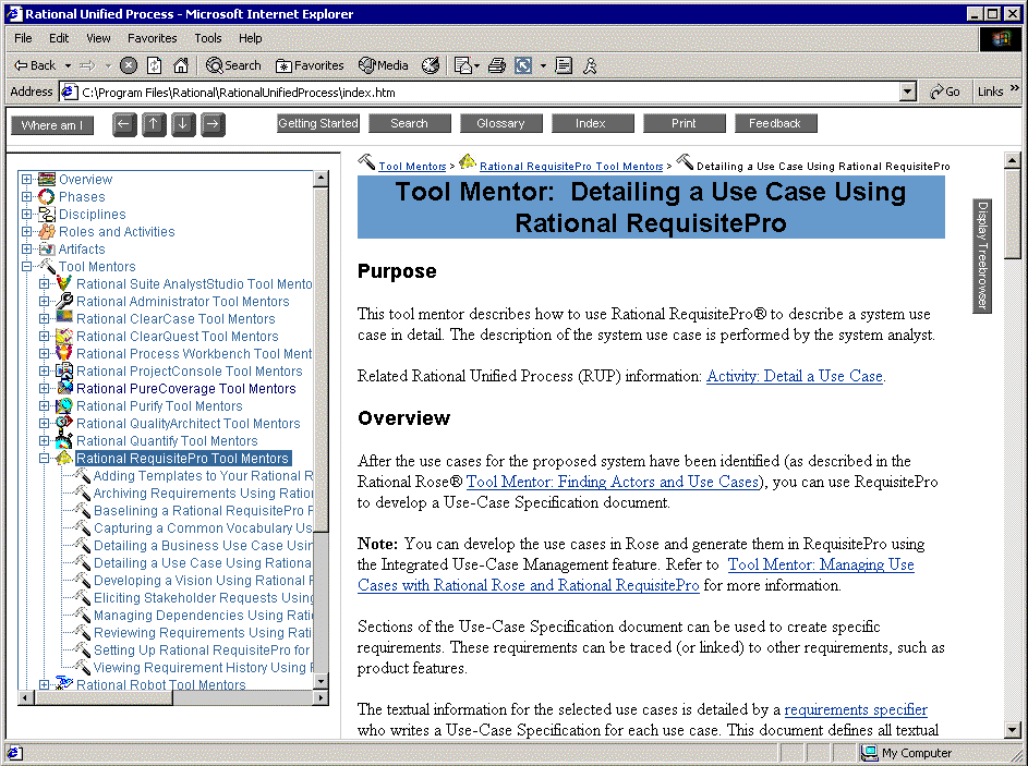 ͼ2 Rational RequisitePro Tool Mentor--Rational Unified Process �еĹ���ָ��
