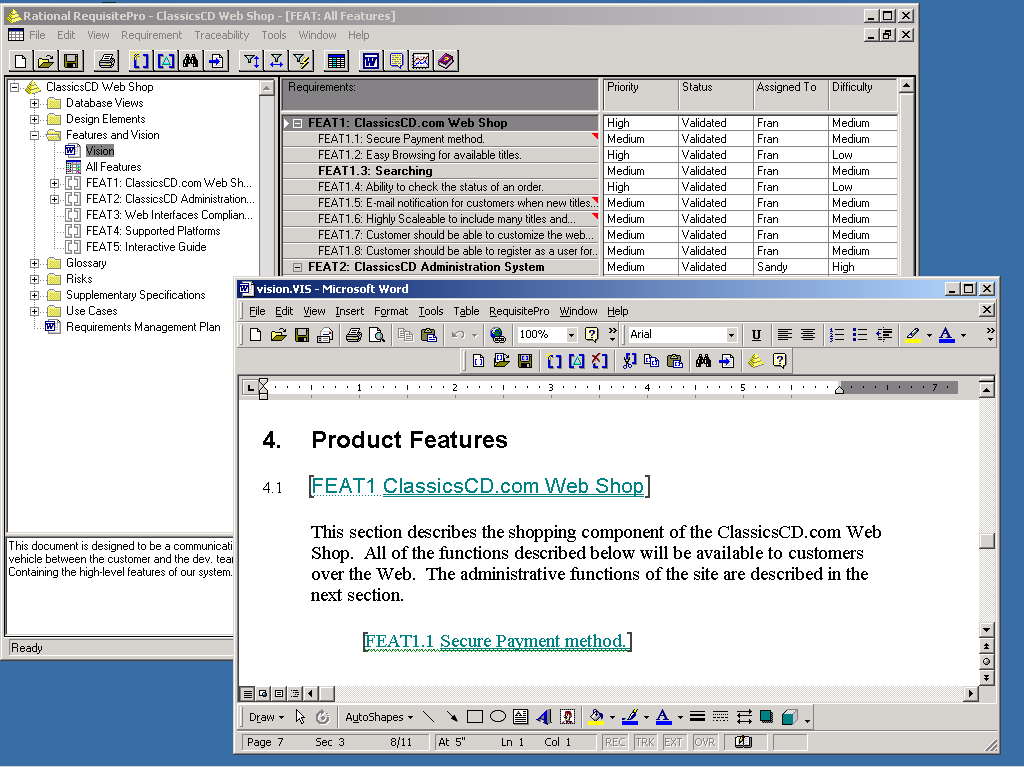 ͼ3 Rational RequisitePro--�������ݿ��� Microsoft Word �Ľ��ܼ���