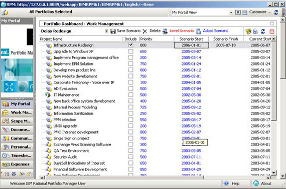 adjusting what if scenarios for the projects in the portfolio