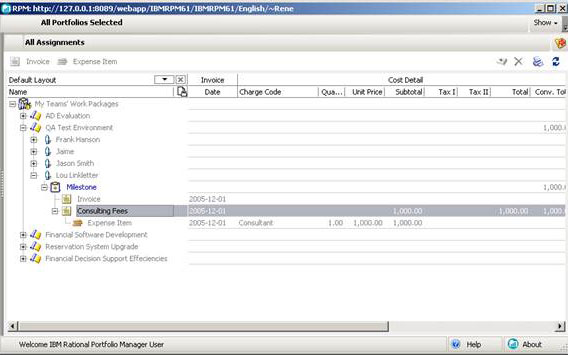 expenses view of project showing expense breakdown