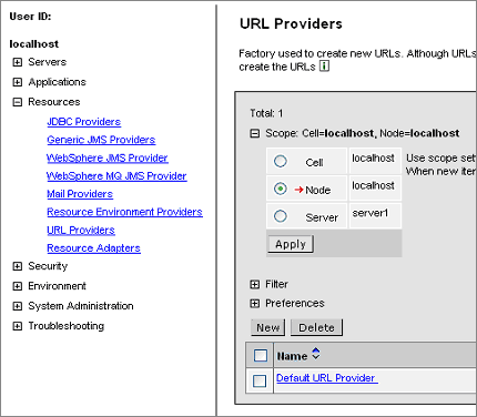 ͼ1��Application Server ����ҳ����ʾ URL  �ṩ����