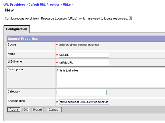ͼ 4��Application Server ����ҳ����ʾ Default URL Provider ����
