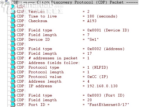 CDP协议分析-sniffer应用系列(图九)