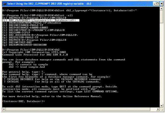设置 DB2</a>_CLPPROMPT 并验证其使用