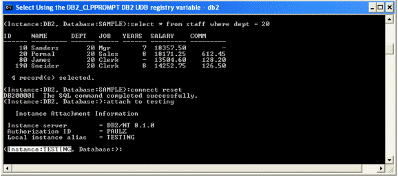 连接到新的 DB2</a> UDB 实例时，CLP 动态进行更新