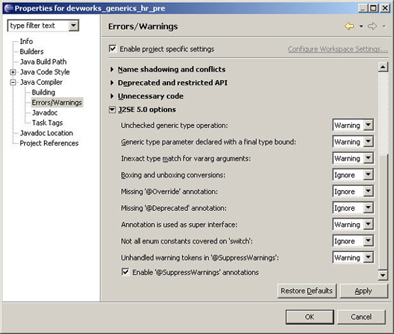 Eclipse 3.1中的Java泛型支持