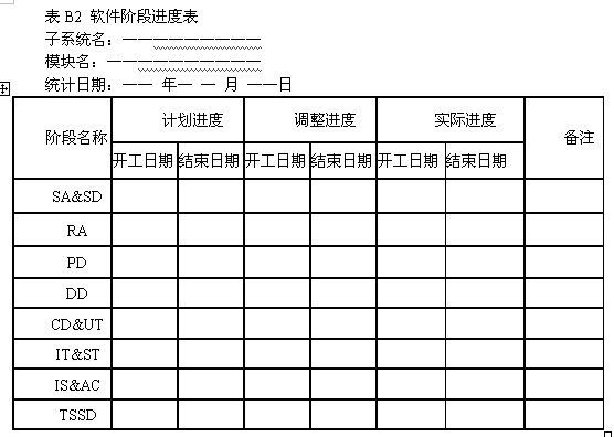 表b1 项目进展报表表头