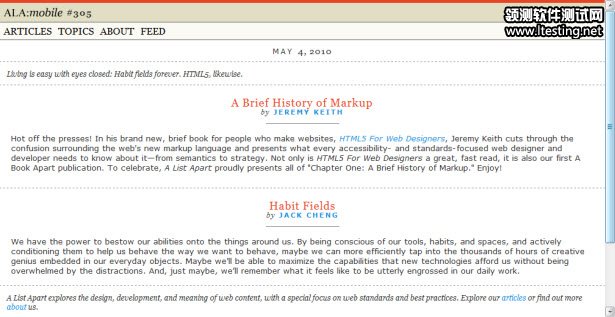A mobile version of A List Apart.
