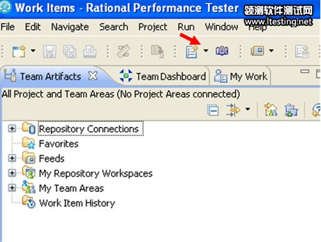 顶部工具栏中指向 New Work Item 图标的箭头