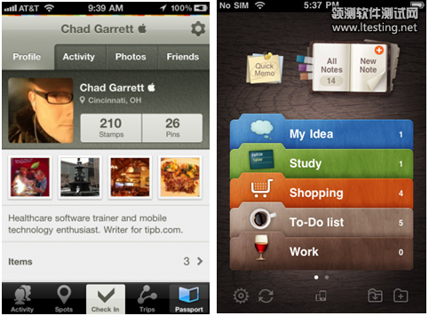 图3 Gowalla和Awesome Note,是移动客户的经典设计案例